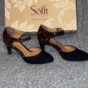 Black suede w animal print patent leather back